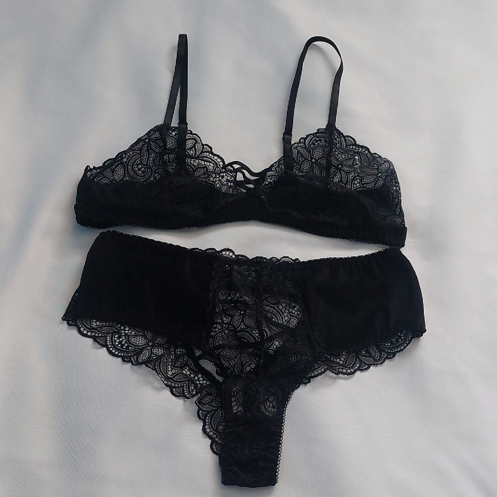 Plus Size Lingerie‎  Waist Panty elegant Black Lace Lingerie Set Size 2XL